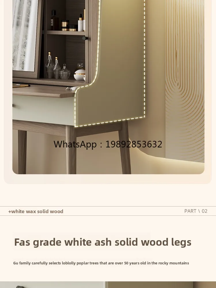 YFY Wood Art Modern Minimalist White Wax Wood Solid Wood Dressing Table Multi-Functional Retractable Makeup Table