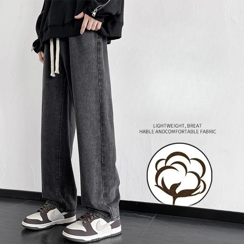 

Американские мешковатые джинсы, мужские модные свободные прямые широкие джинсовые брюки в корейском стиле, мужские джинсовые брюки, уличная брендовая одежда