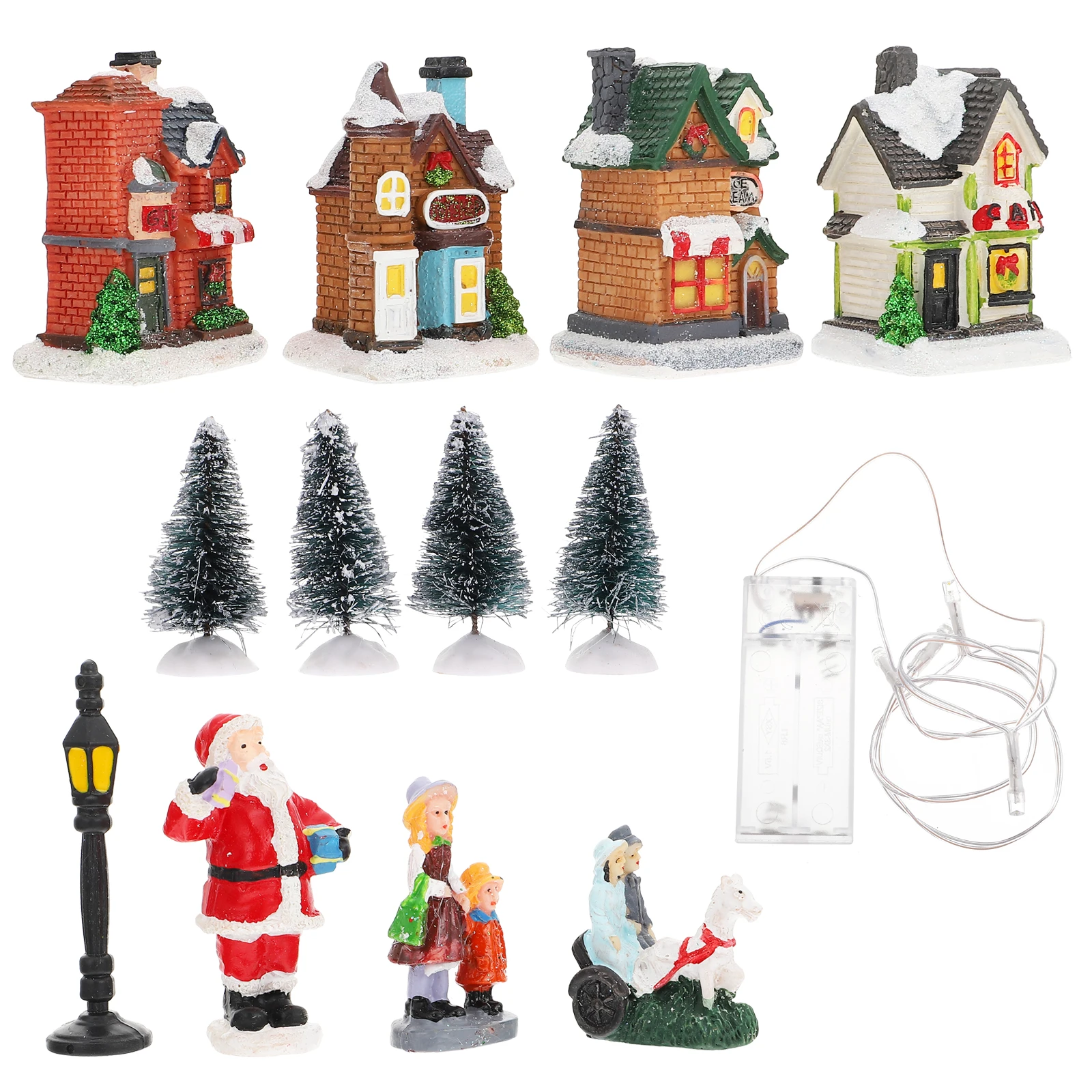 

1Set Lighted Christmas House Resin Decoration Winter Village Xmas Table Scene Festival Supplies Lighted Christmas Village Set