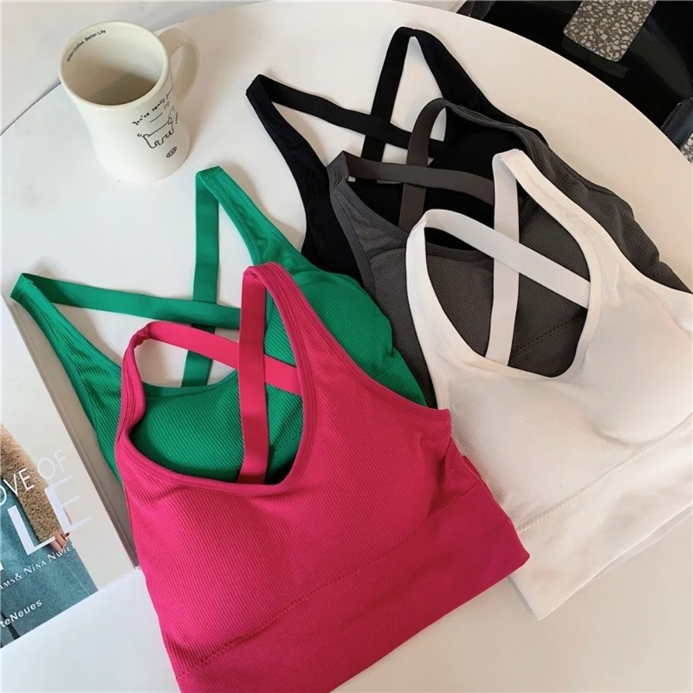 New Solid Color Yoga Underwear Soft Cross Back Breathable Fitness Bra Push-Up Design Sports Bra Gym Training