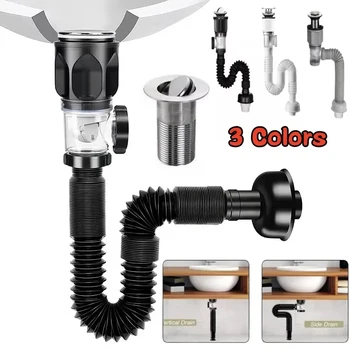 Flip Top Anti-Odor Drain Pipe Set Kitchen Sink Drain Retract...