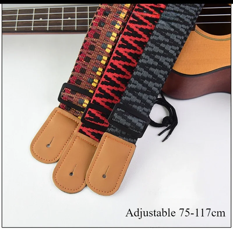 1 قطعة القيثارة تسخير حزام الغيتار الرئيسي قابل للتعديل المطرزة نسج حزام مع نهاية الجلد ل باس الغيتار الصوتية الكهربائية