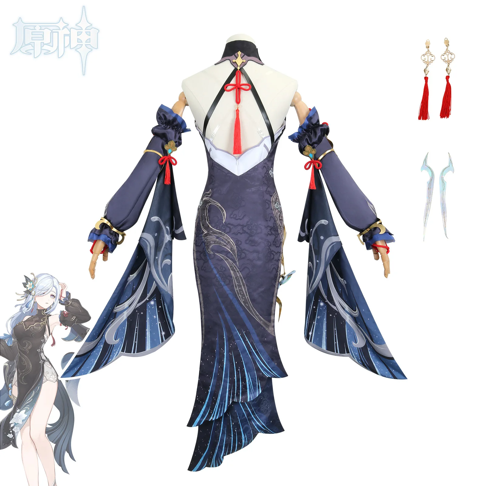 Shenhe Cosplay Traje para Mulheres, Frostflower Dew, Genshin Impact, Uniforme Adulto, Anime Halloween Trajes, Roupa de Personagem do Jogo, Peruca