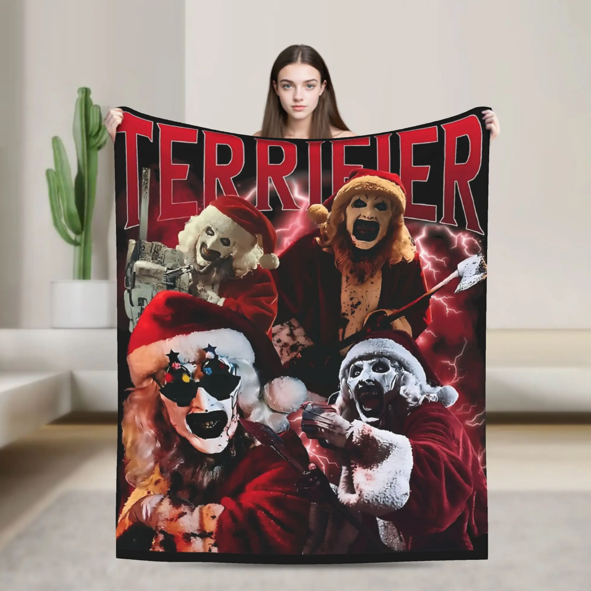 Art The Clowns Terrifier Christmas Blanket Velvet Printed  Portable Warm Throw Blankets for Sofa Travel Bedspread