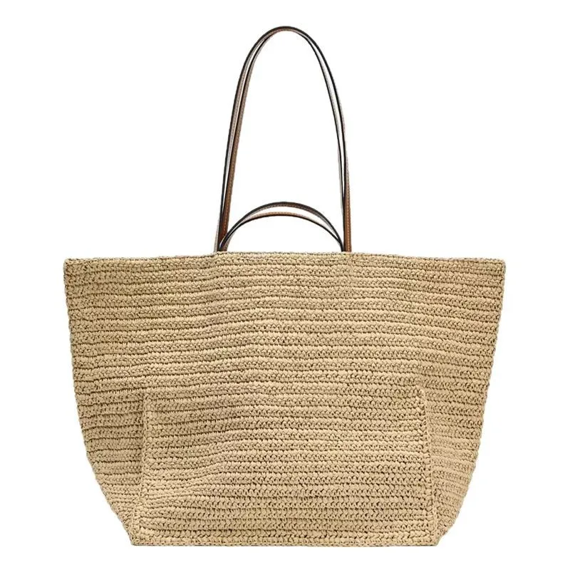 

2025 New Casual Large Capacity Handmade Woven Tote Bag Summer Women Beach Vacation Travel Essential Shopper Purses Shoulder Bags