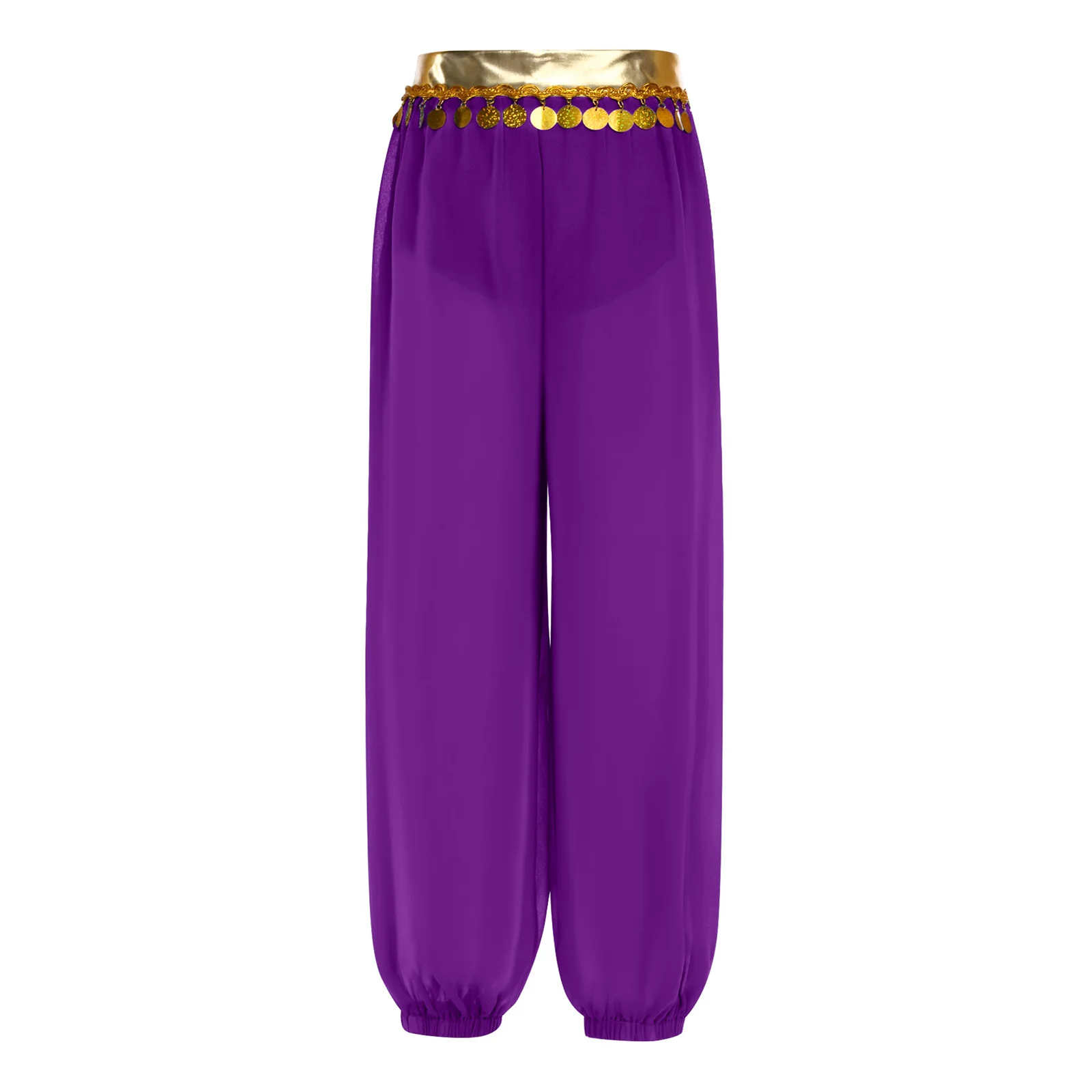 6-16Y Girls Belly Dance Pants Halloween Carnival Party Arab Princess Cosplay Costume Shiny Sequin Tassels Sheer Mesh Trousers