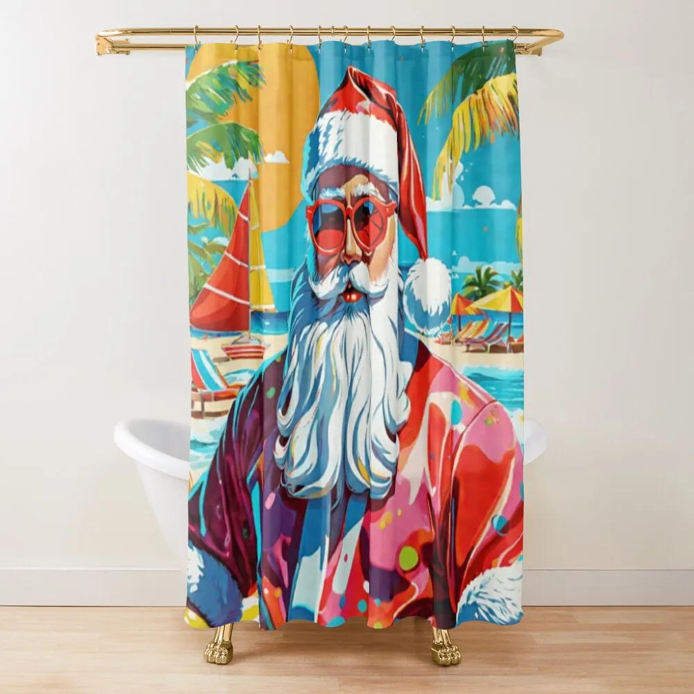 

Summer Santa Claus Shower Curtain Washable Waterproof Fabric Shower Window Shower Sets For Bathroom Curtain