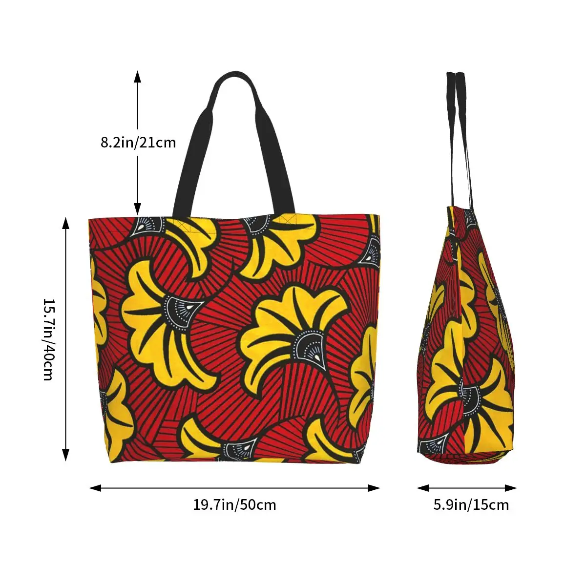 African Ankara Wax Print Shopping Tote Bag Canvas Large Capacity Shoulder Bags Shopper Grocery Handbag for Women
