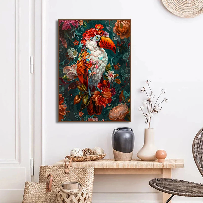 1pc frameless Canvas Painting Giraffe Leopard  Toucan Flamingo Parrot Renaissance Canvas Painting  Tropical Flower Portrait Post