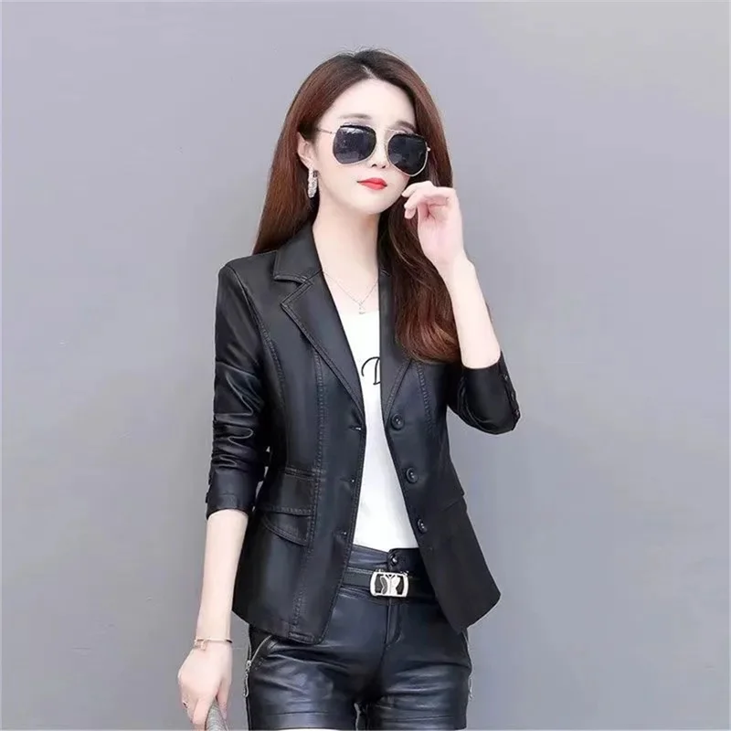 Leather Jacket Women\'s Short Autumn Cotton Thickened Suit 2024 New Autumn and Winter Slim Fit Slimming Leather Jacket Women