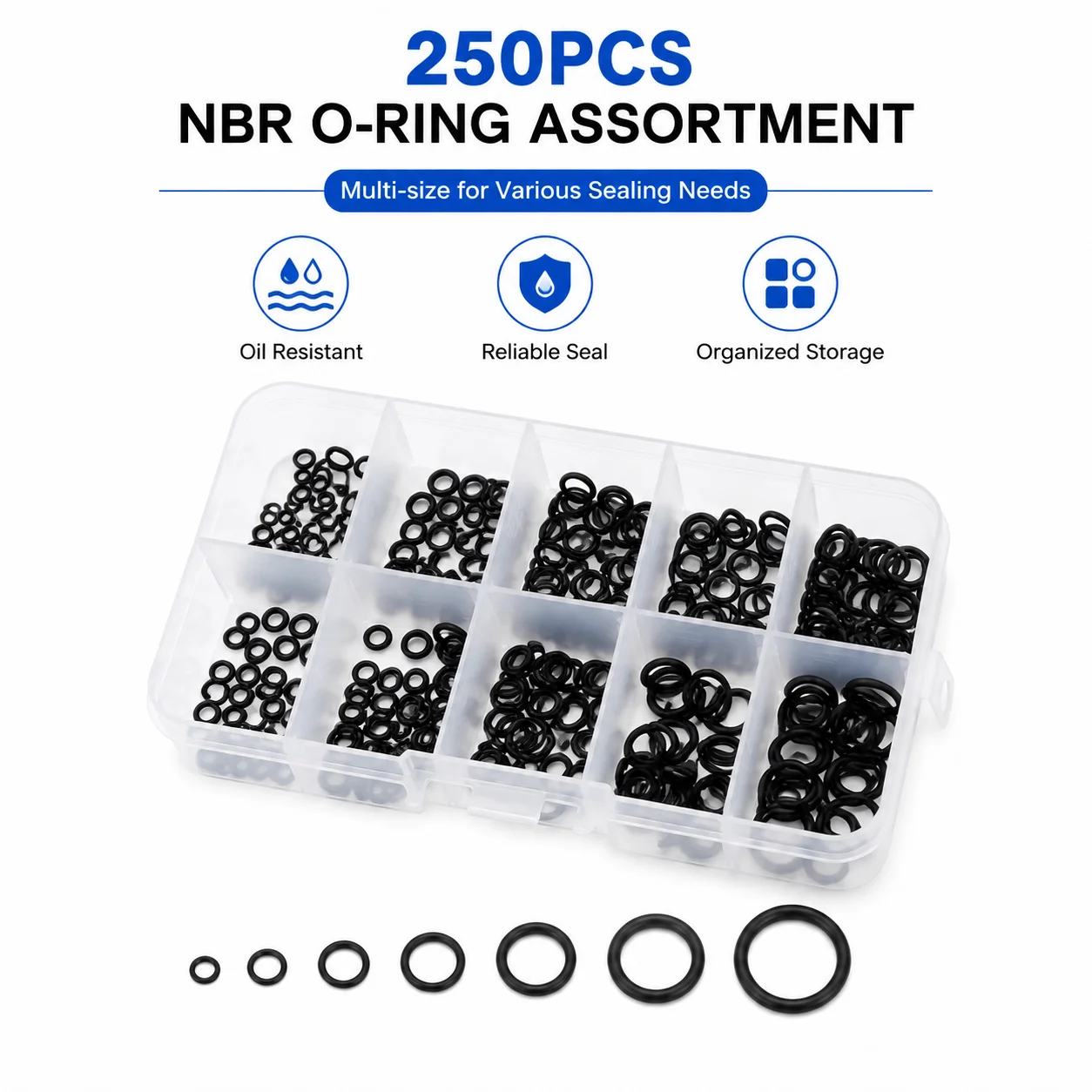 Hardware Equipment Regular Sealing Repair Kit 250 Pieces Black Nitrile Rubber O-ring Kit CS1/1.5mm Outer Diameter 4-10mm