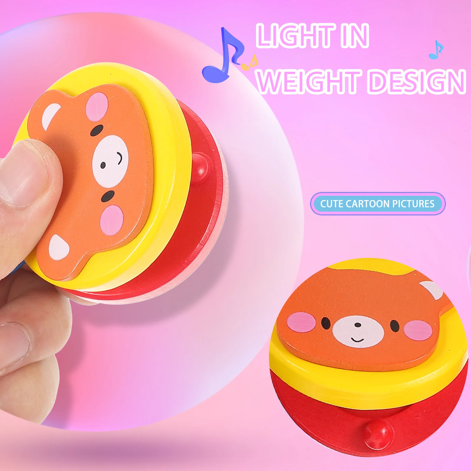 10 Pcs Orff Castanets Kids Percussion Instrument Musical Toys for Toddlers Educational Cartoon Pattern Child