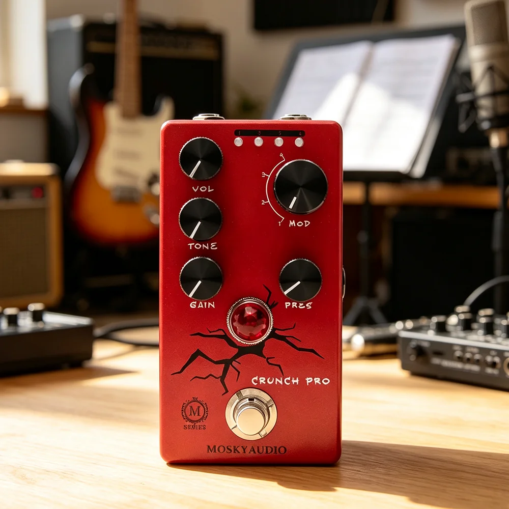 MOSKYAUDIO Crunch Pro Distortion Effect Stompbox 4 Modes with VOL,TONE,GAIN, PRES Button,Crunch Effect Pedal Guitar Pedal