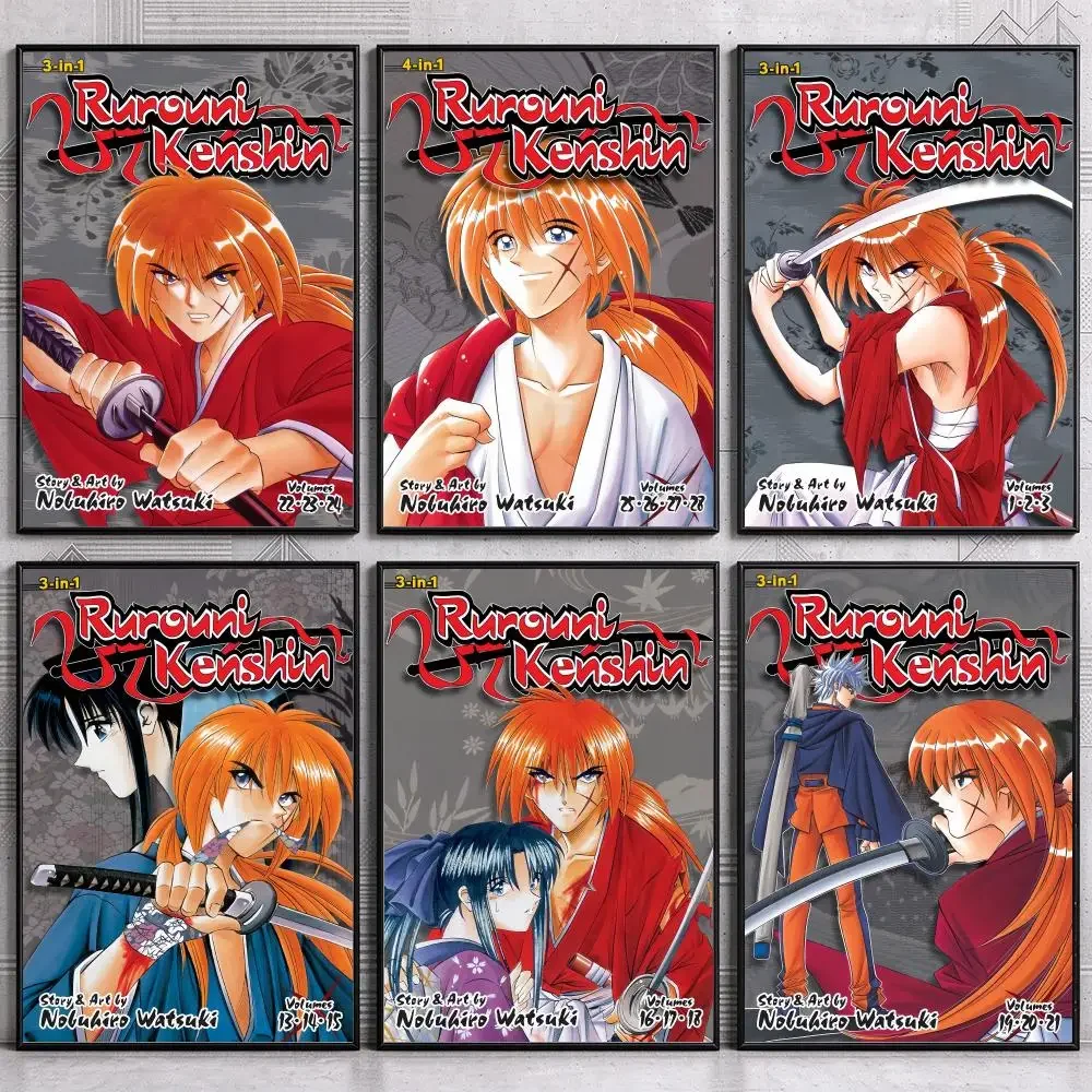 Classic Samurai Anime R-Rurouni K-Kenshin Poster Wall Art Print Sticker for Bedroom Living Room Dorm Modern Home Decor Gift