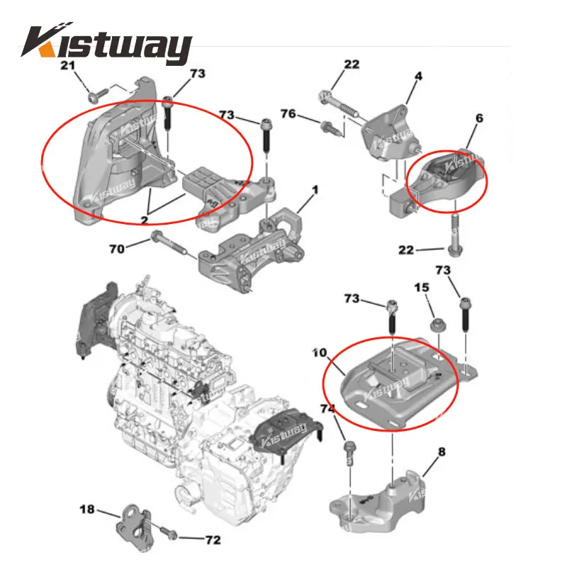 Kit de montagem de motor de transmissão de boa qualidade, 3 peças para citroen c4 c6 picasso 1.6t diesel 9808838680 9800010180 9673768480