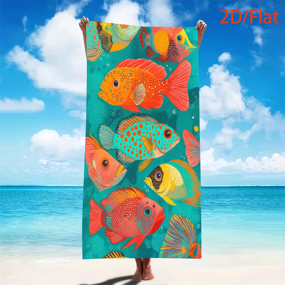 Tropical Fish Beach Towel Single Sided 2D Print Quick Dry Microfiber Towel for Pool Beach Swimming Ocean Vibes for Sea Lovers