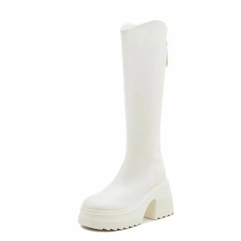 

10cm New Microfiber Leather Women High Brand Increase Casual Ankle Boots Platform Wedge Pumps Heels White Shoes ZIP Shoes