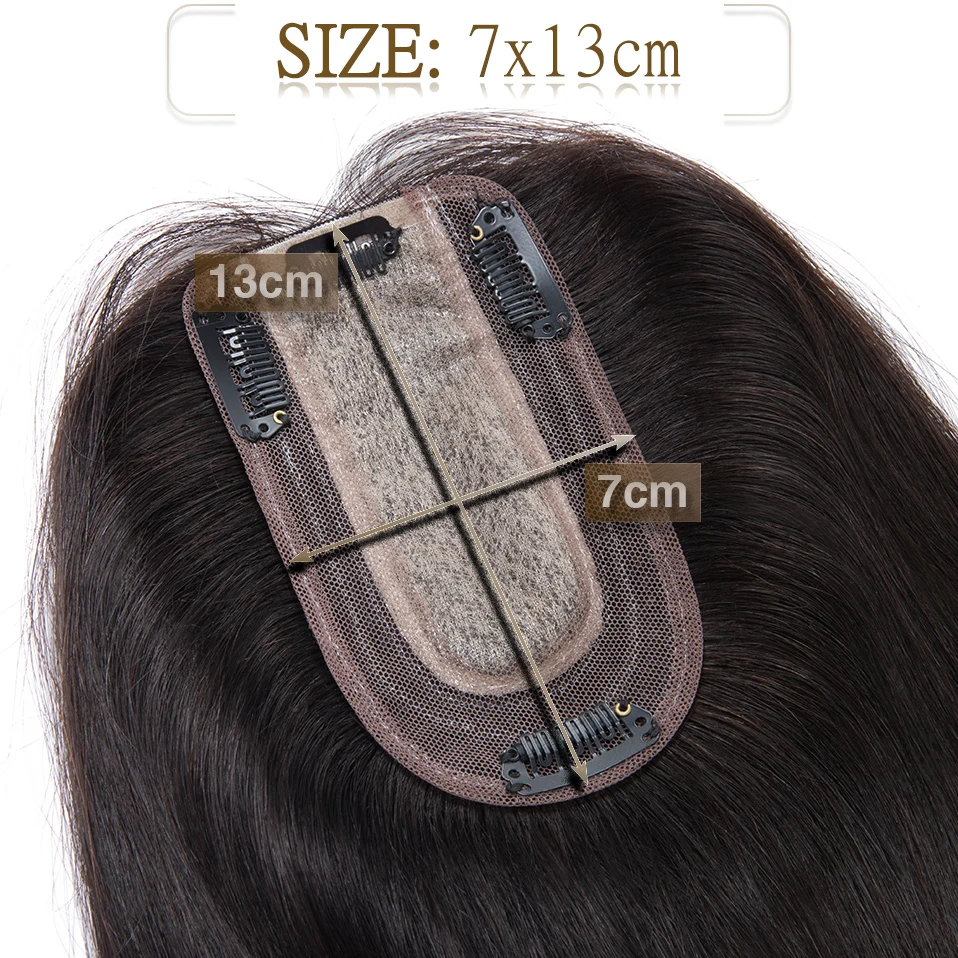 S-noilite Hair Toppers 7x13cm donne Topper Hair Clip parrucca naturale dei capelli 100% capelli umani per le donne Clip di Base di seta