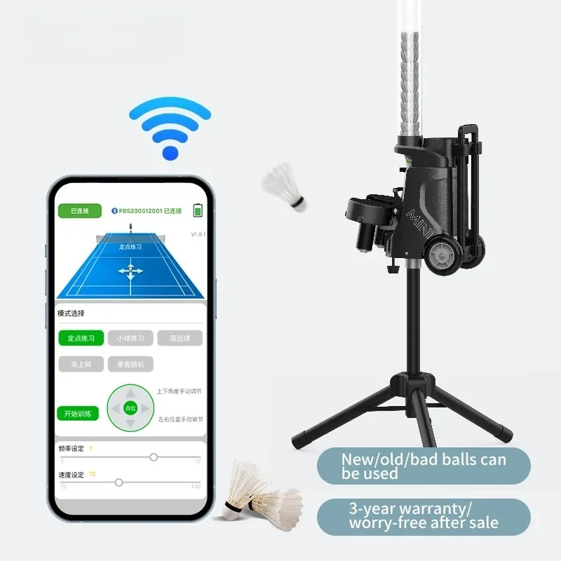 Badminton Machine, Shuttlecocks Trainer Equipment, 50+Ball Capacity, 4-6Hs Battery Life, Smart App Control