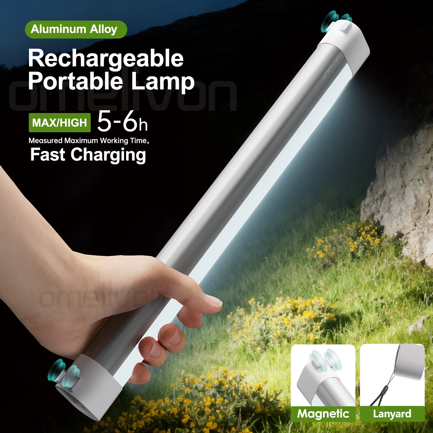 Magnetic Rechargeable Led Light, Made of Aluminum Alloy, Comes with Magnetic Attachment and a Hand Strap Suitable for Emergency Situations, Camping, Rock Climbing, and Other Scenarios, It Can Also Be Used for Multiple Scenarios Such as Home Power Outages, Garage Lighting, and Car Maintenance.