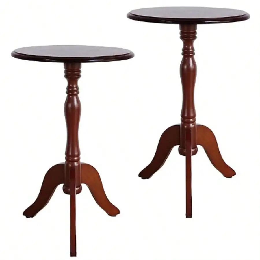 

Round Small End Table Set Of 2, Wooden Pedestal Side Coffee Table, 2pcs Vintage Accent Nightstand For Living Room, Bedroom, Entryway
