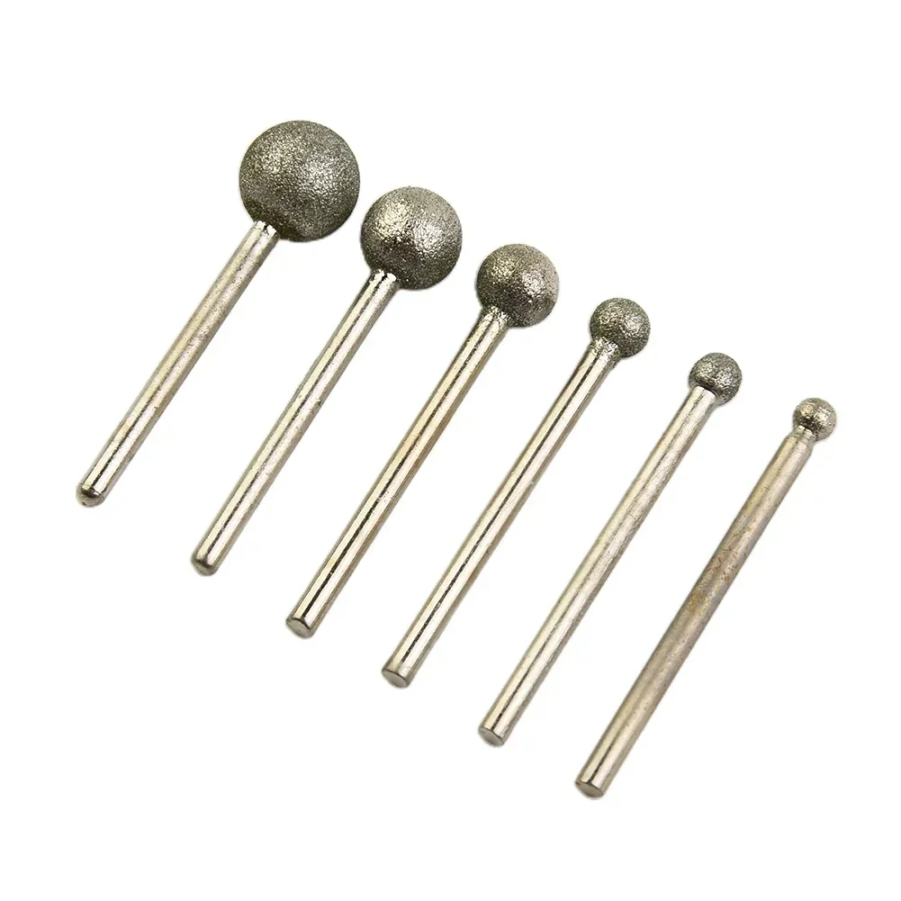 6 PCS Round Spherical Head Grinding Bit Coated Mounted Point Ball 4-12mm Burs Coarse Stone Drilling Metal Abrasive Tool