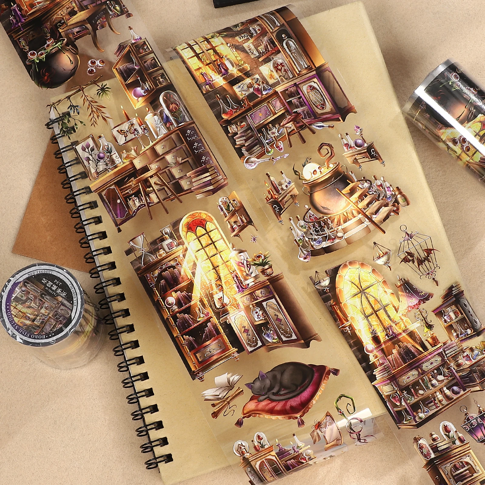

70mm*5m Vintage Magic Bookcase Window Landscape PET Tape Creative DIY Journal Material Collage Scrapbooking Stationery