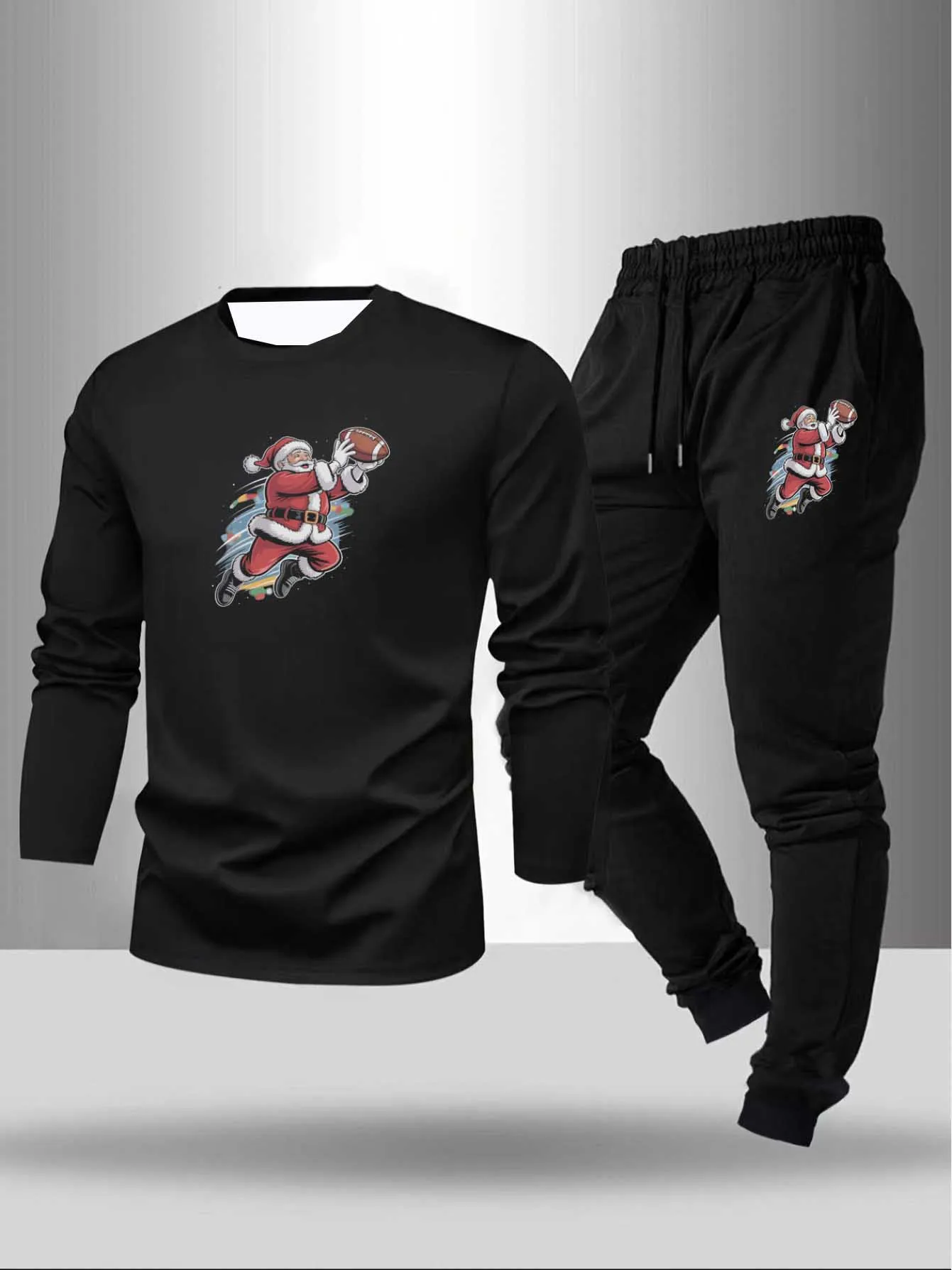 

Autumn Y2K Men's Sports Set Santa Claus Shooting3DPrinted Quick Drying Long Sleeve Tshirt Outdoor Fitness Must Have Two PieceSet