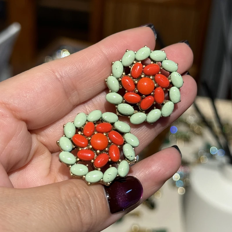 

Vintage Summer Jewelry Earrings Red Green Bean Glass Round Flower Beach Natural Stone Woman Accessories Party 2025 Trend