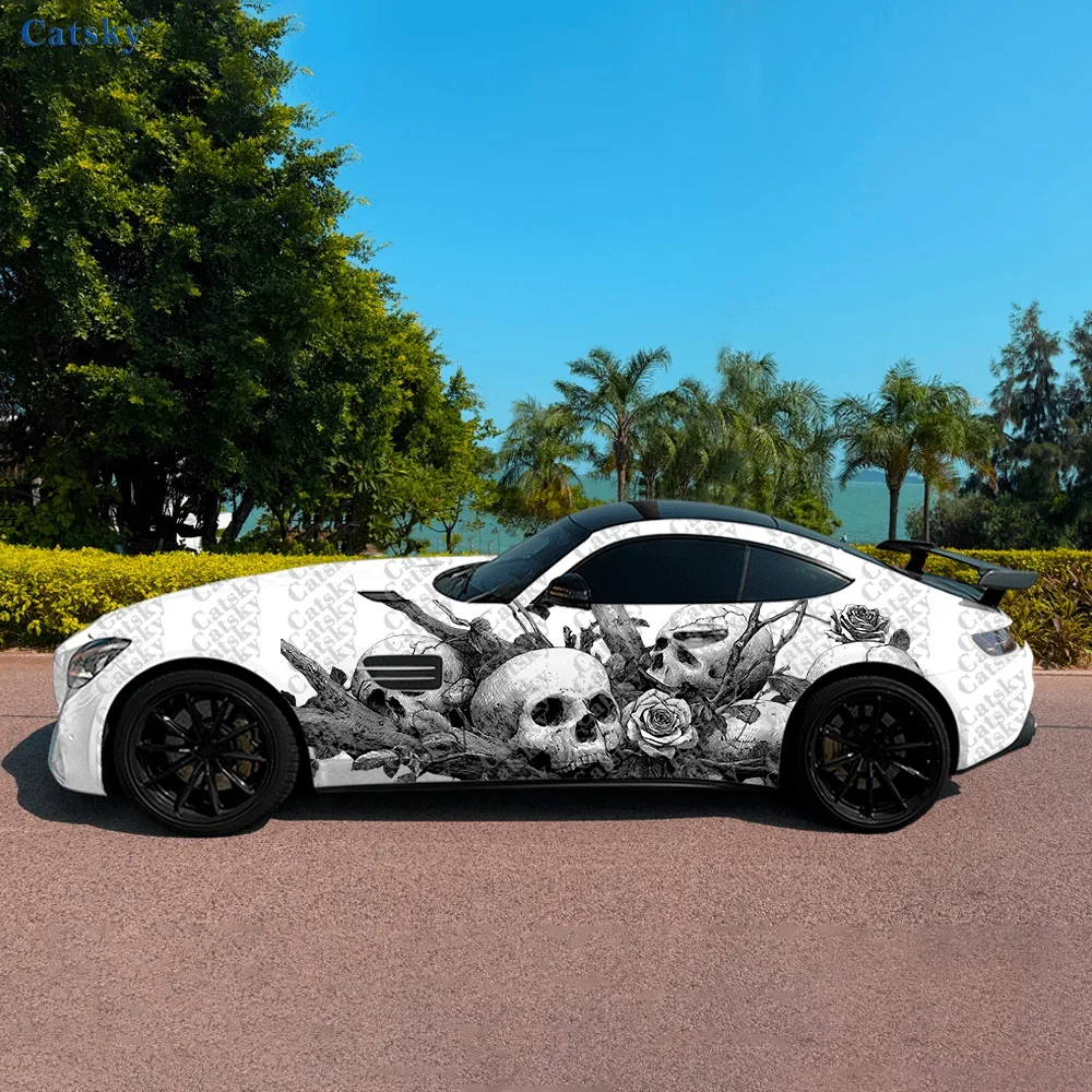 Stacked Skulls Dead Branch Car Vinyl Wraps Decal Self-adhesive PVC Sticker Suitable for Trucks SUV Decor Auto Accessories Gift