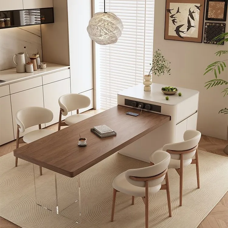 Walnut island dining table integrated retractable modern household small apartment Nakajima island simple