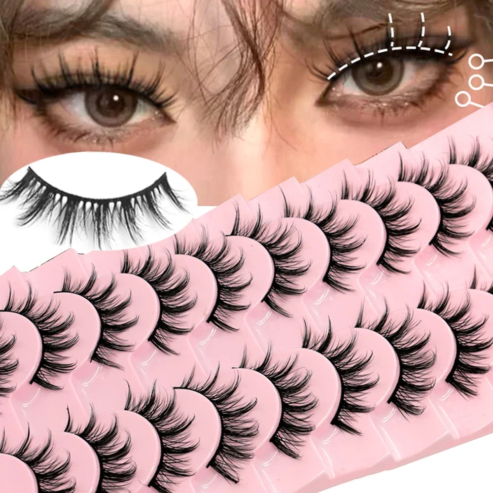 Pestañas postizas naturales, extensión de pestañas de Manga suave, maquillaje de citas diarias, maquillaje de ojos coreanos Wispy, 10 pares