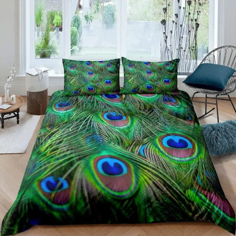 Peacock Vintage Flowers Duvet Cover Peacock Luxurious Feather Bedding Chinese Style Bedroom Decorations 3pcs for Women Gifts