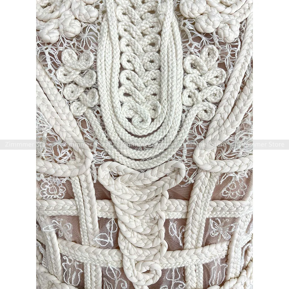 Vietnam niche design heavy lace white small dress embroidered flowers waisted strapless mesh dresses