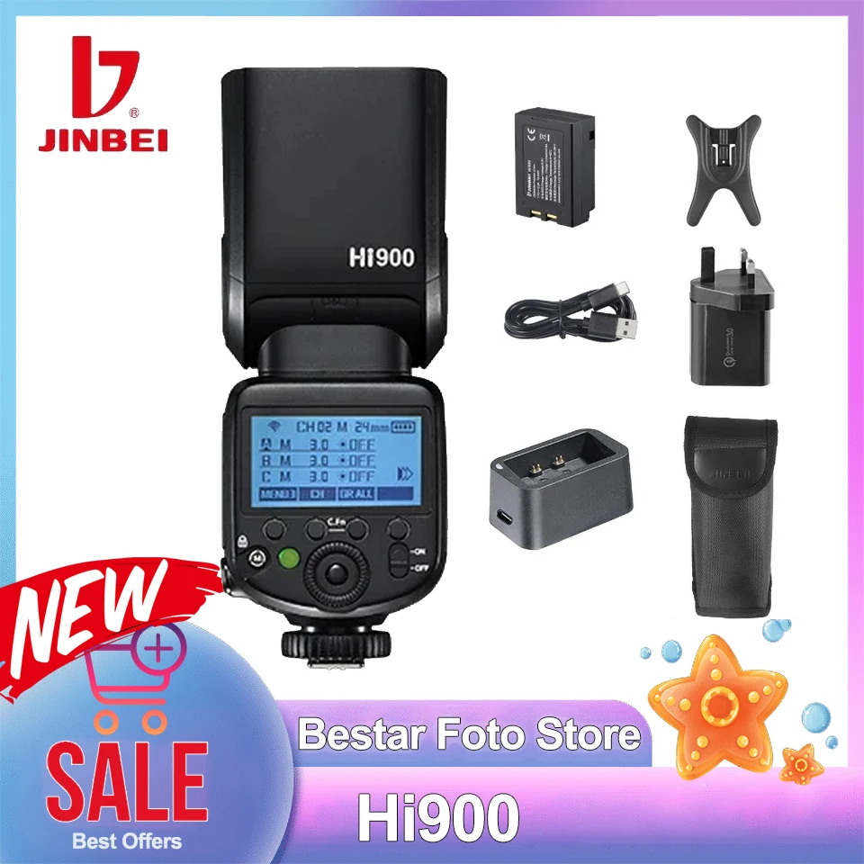 JINBEI Hi900 HSS TTL Speedlite Built-in 3W LED 2.4G Wireless Camera Flash for Nikon Canon Sony Olympus E Series