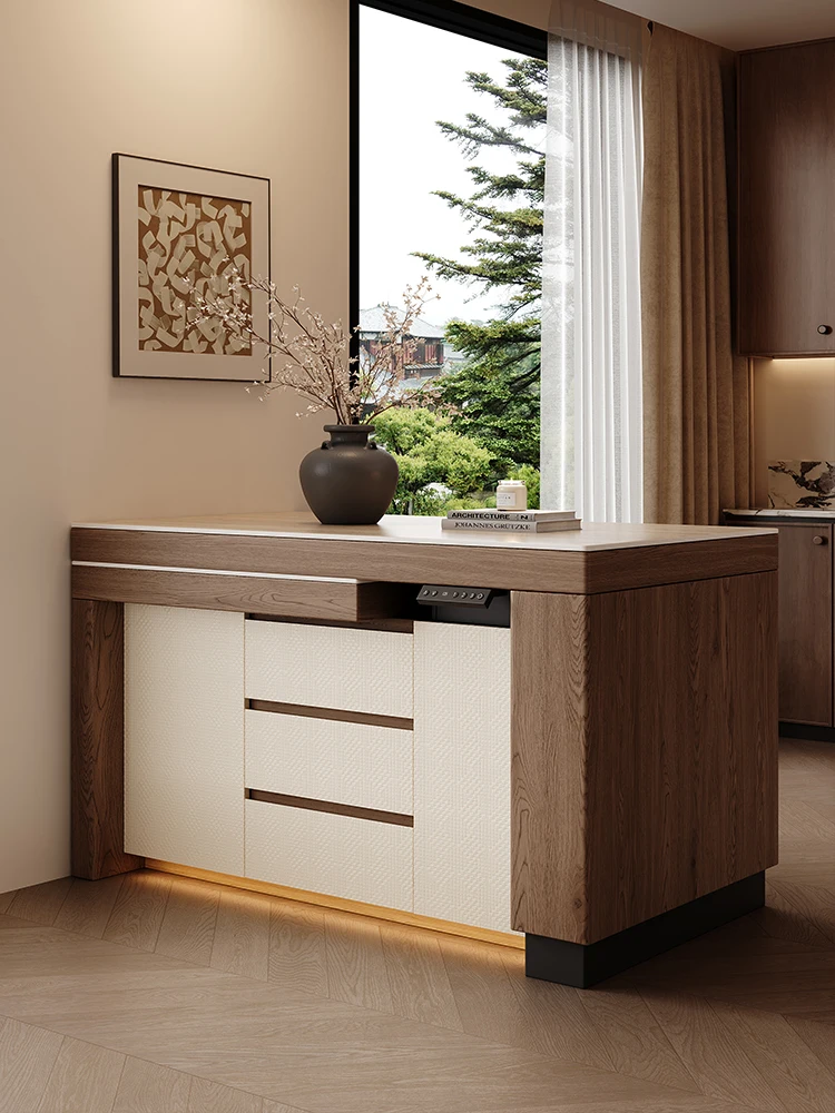 LTT small apartment island dining table integrated household retractable kitchen medium antique rock slab middle island