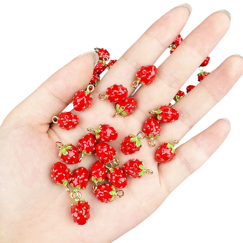 10Pcs Metal Plating Imitation Fruit Pendants Strawberry Charms for Jewelry Making DIY Earrings Bracelet Findings