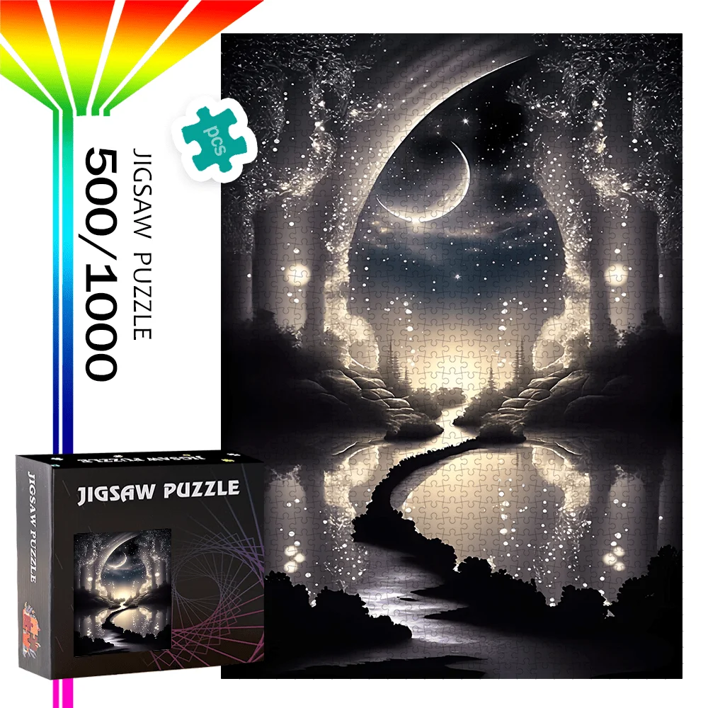 Starry Sky & Moon 500pcs/1000pcs Puzzle Game - Gift for Family Interaction, DIY Jigsaw Activity, Home Decor Brain Challenge –