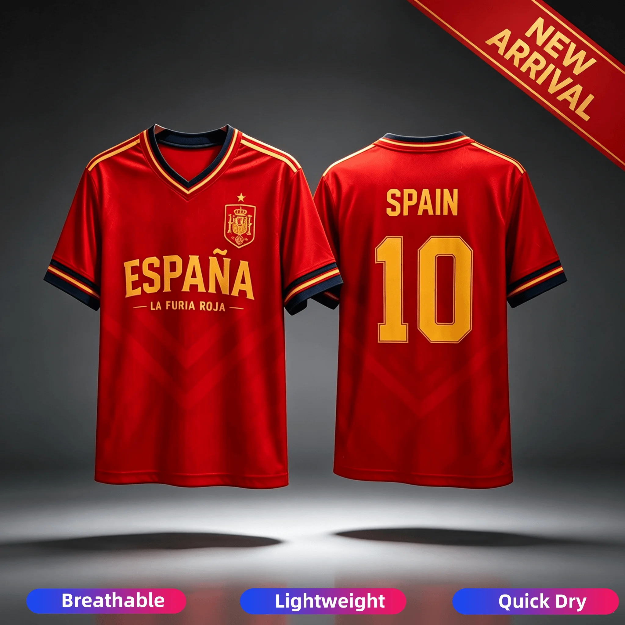 2026 Men Women Spain La Furia Roja No.10 Football Jersey Quick Dry Sports Training Short Sleeve Family Kids Tees Fashion Popular