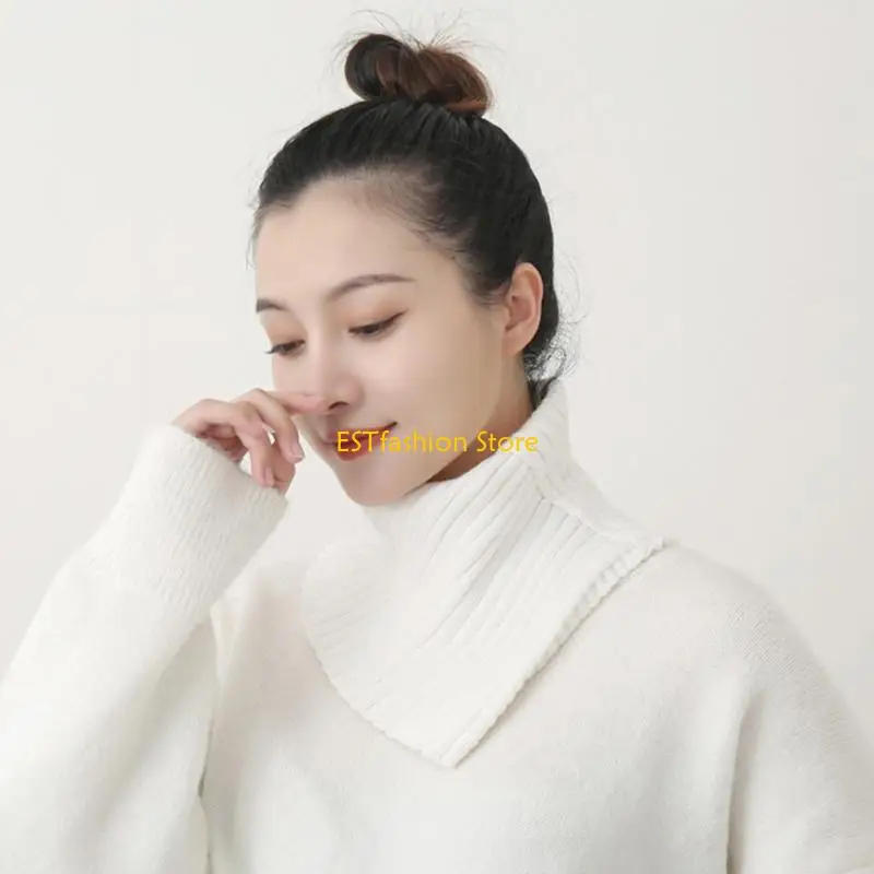 Y5GC Ribbed Knit Faux Collar Winter Autumn Detachable Sweater Turtleneck Dickey Color Neck Warmer Scarf Wrap for Women