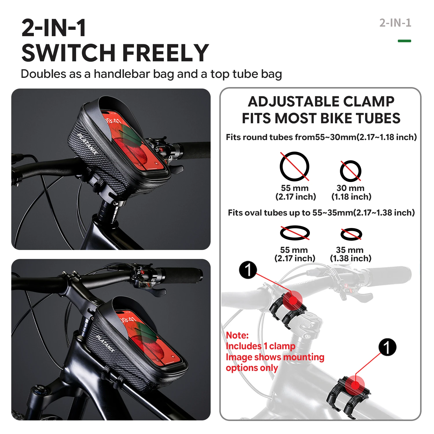 PLATANIX EVA Hard Shell Bike Top Tube Bag Quick Release Waterproof Frame Bag with Touch Screen Phone Case for MTB Road Bicycle