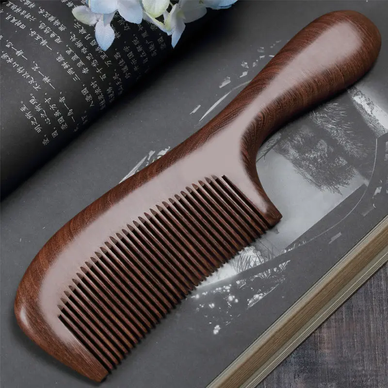Sandalwood massage comb, wide tooth anti-static comb, comfortable home use anti knot curling hair comb, long handled hair comb