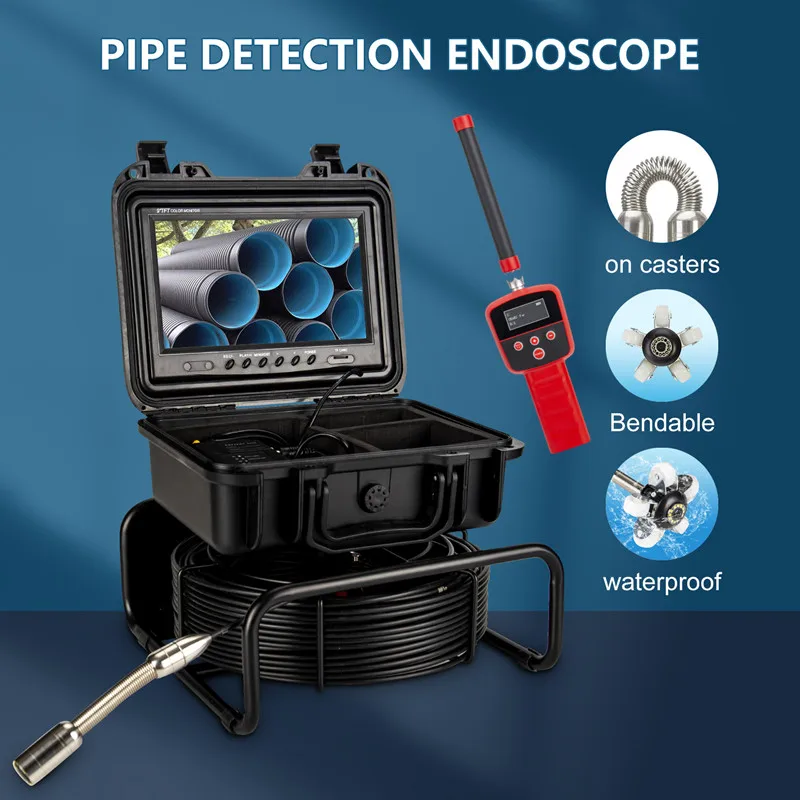 1080P Endoscope 512 HZ Self Leveling Industrial 23 mm Sonde Head Drain Pipe Inspection Sewer Camera with Locator