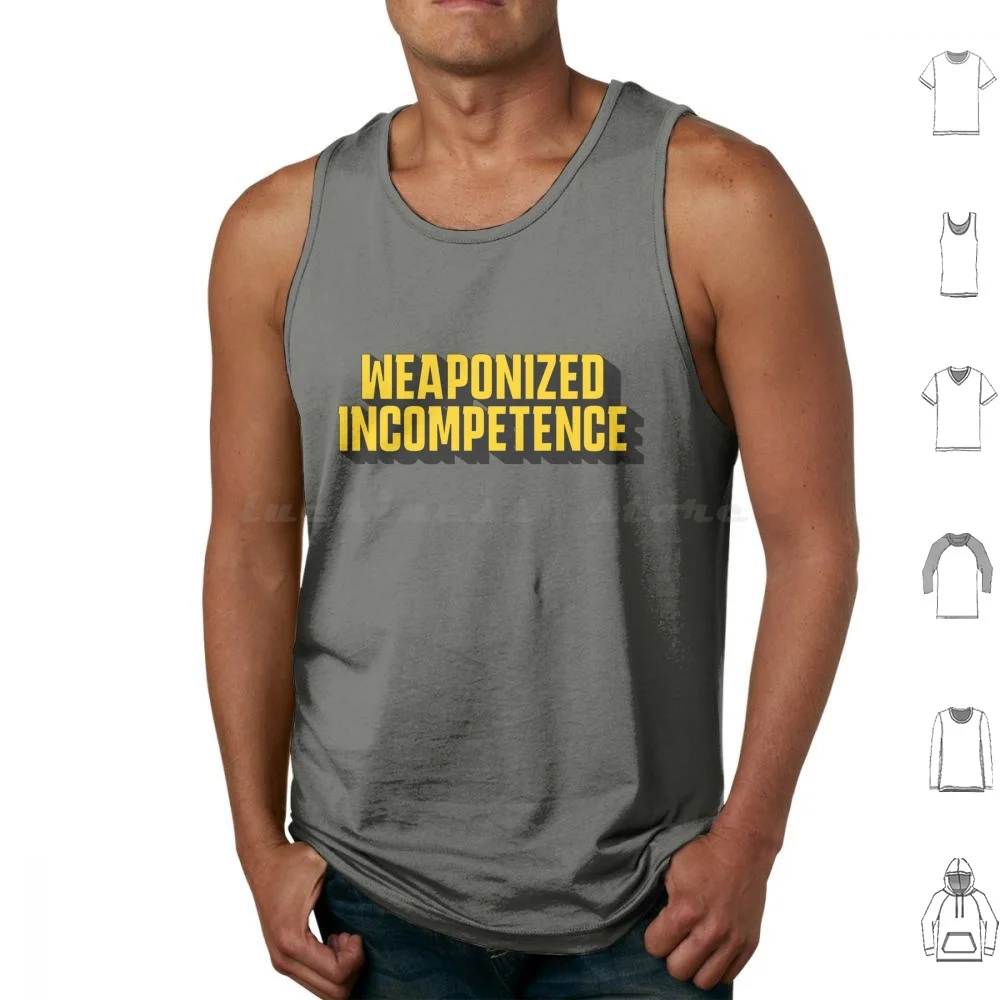 Weaponized Incompetence Tank Tops Vest Sleeveless Funny Lame Fun Incompetence Silly Dumb Cool Yellow Block Letters Drop Shadow