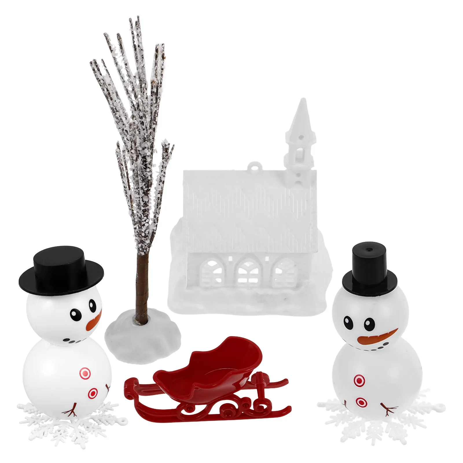 

1Set DIY Snowman Scene Accessories Christmas Miniature Snowman Sleigh Tree Xmas Party Winter Decor Creative Craft Kit