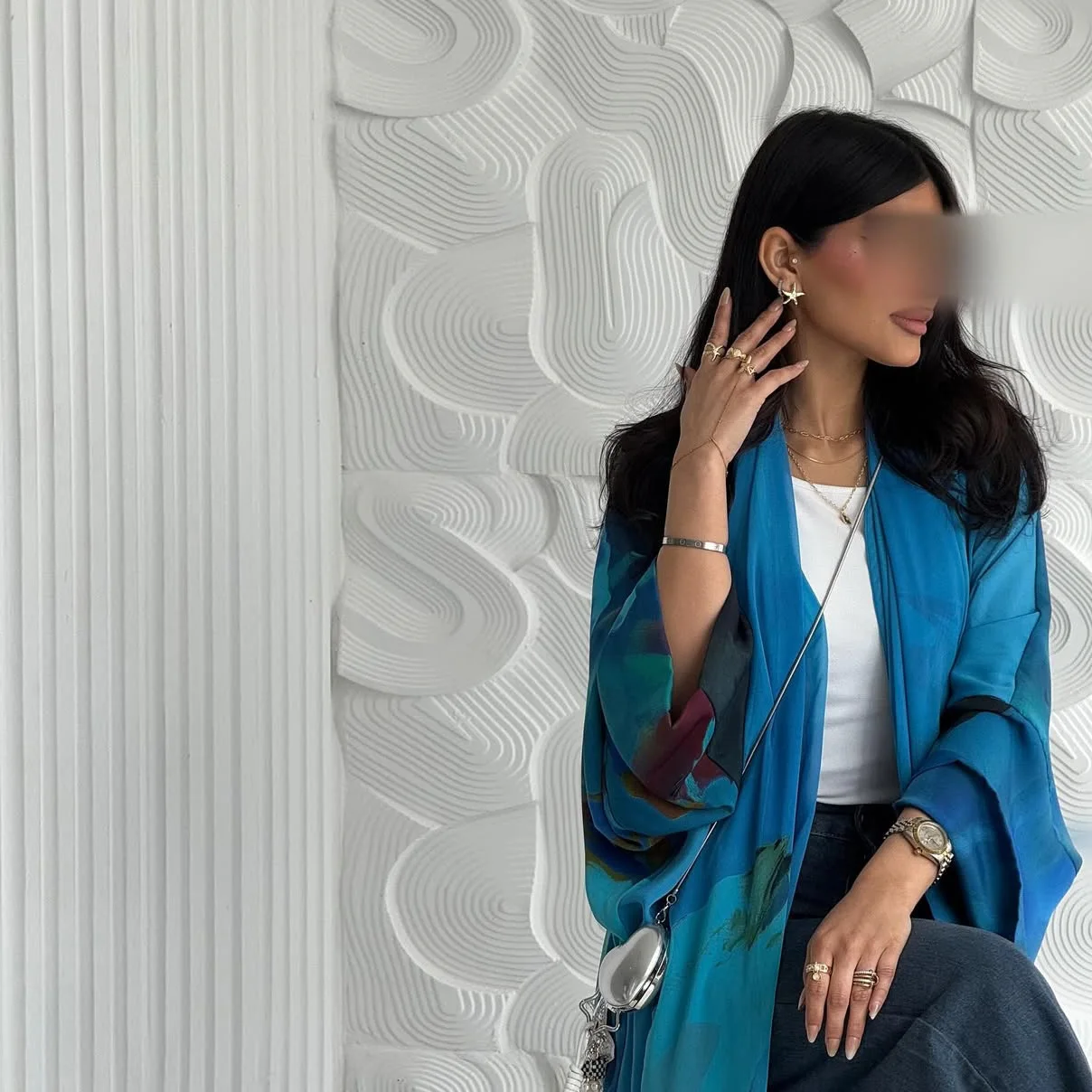 

Modest Middle East Cardigan Robe Headscarf 2 Piece Set Chiffon Print Abaya Coat Kebaya Jalabiya Dubai Abayas Muslim Women Dress