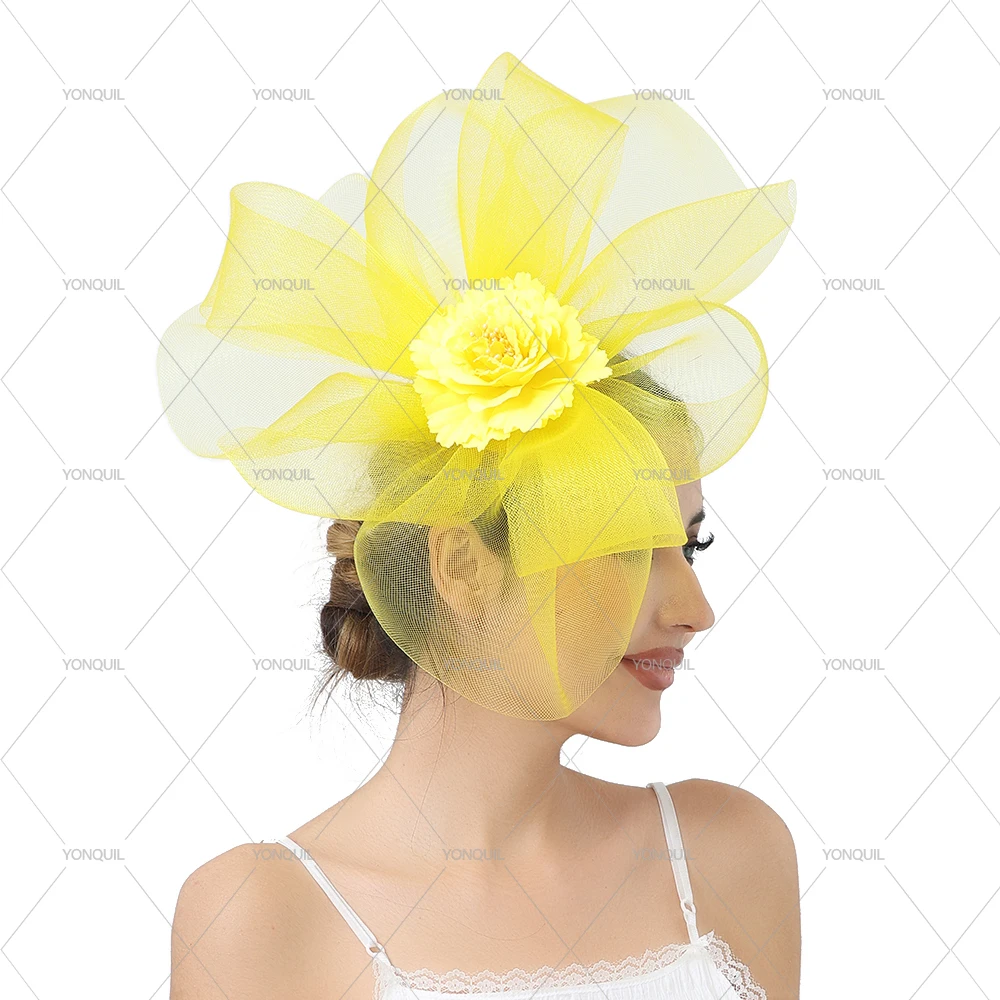 

Fashion New Mesh Fascinator Wedding Hat with flower Elegant Ladies Chic Fascinating For Bride Tulle Fashion Hair Accessories