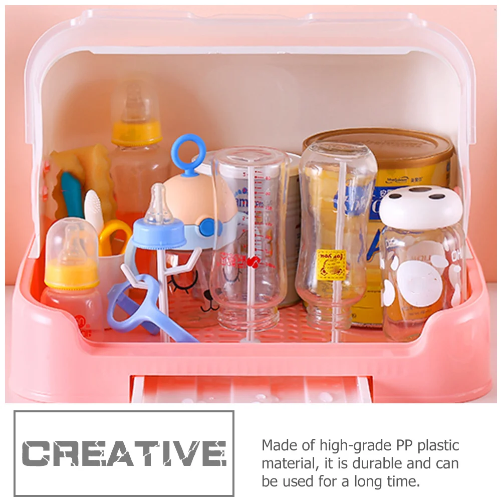 

Dish Drying Rack With Cover Bottle Storage Organizer Drain Tray For Cups Plates Milk Bottles Kitchen Drying Rack Pp