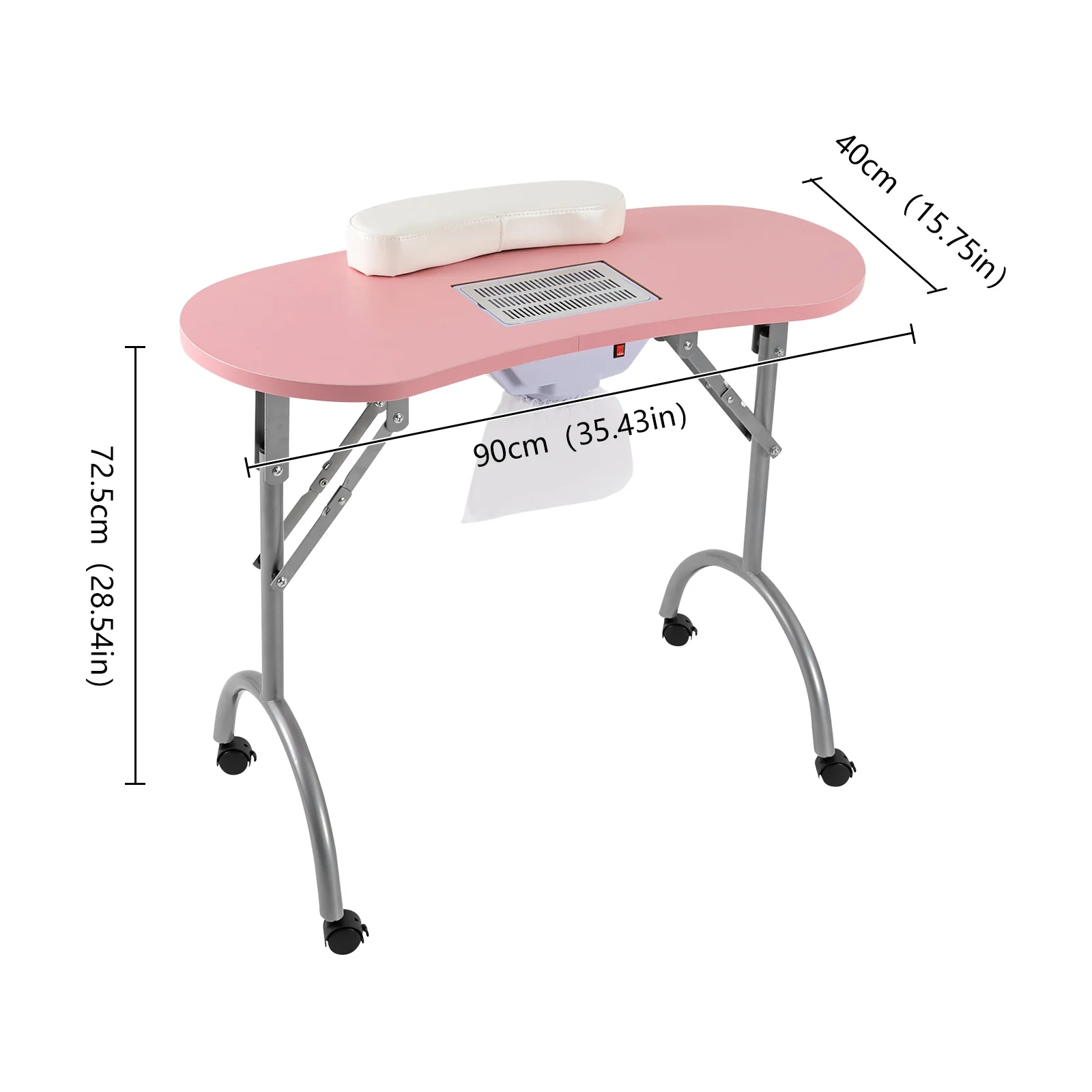 Table de Manucure Pliable avec Extraction de Poussière pour N64., Sac Poubelle et Coussretours de Poignet pour Salon de Manucure