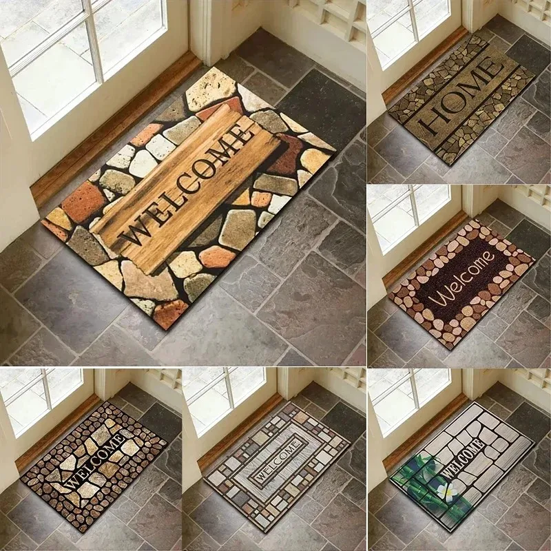 VIKAMA Cobblestone Welcome Doormat Non Slip Washable Vintage Stone Pattern Rug Indoor Outdoor Entrance Mat Farmhouse Home Decor